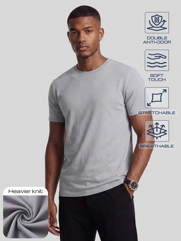 TekDrob Camiseta de Malha Pesada de Viscose com Gola Redonda Regular