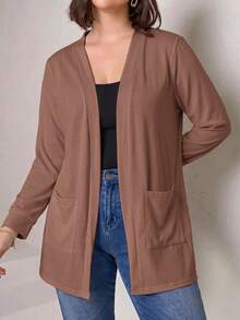 Chikora Cardigan Rajut Hitam Ukuran Besar dengan Kantong, Model Longgar untuk Wanita, Cocok untuk Bisnis dan Kasual. - Dusty Pink - View 1
