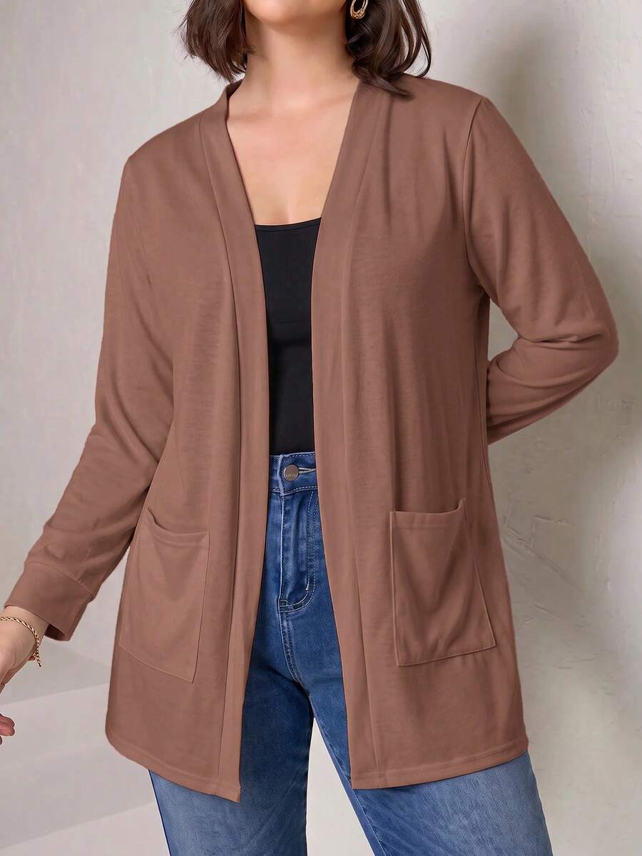 Chikora Cardigan Rajut Hitam Ukuran Besar dengan Kantong, Model Longgar untuk Wanita, Cocok untuk Bisnis dan Kasual. - Dusty Pink - View 1