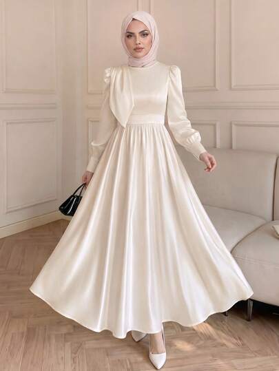 Celisse Robe pour femme style vintage de cour, élégante et mode, en satin premium texturé avec nœud décoratif, taille cintrée, manches longues, pour soirée, rassemblement, trajet et décontracté