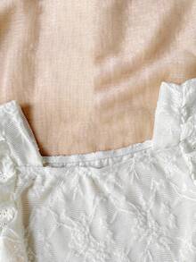 SHEIN Tween Girl Fashion Casual Knit Jacquard Square Neck Top - White - View 5