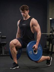 GymBeat 男士啞鈴印花寬鬆版型無袖健身運動背心，夏季運動訓練籃球球衣，健身房黑色 - 黑色 - 查看 3