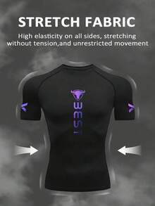 Gym Rark Kaos Olahraga Lengan Pendek Raglan Ukuran Besar Pria dengan Cetakan Huruf - Hitam - View 1