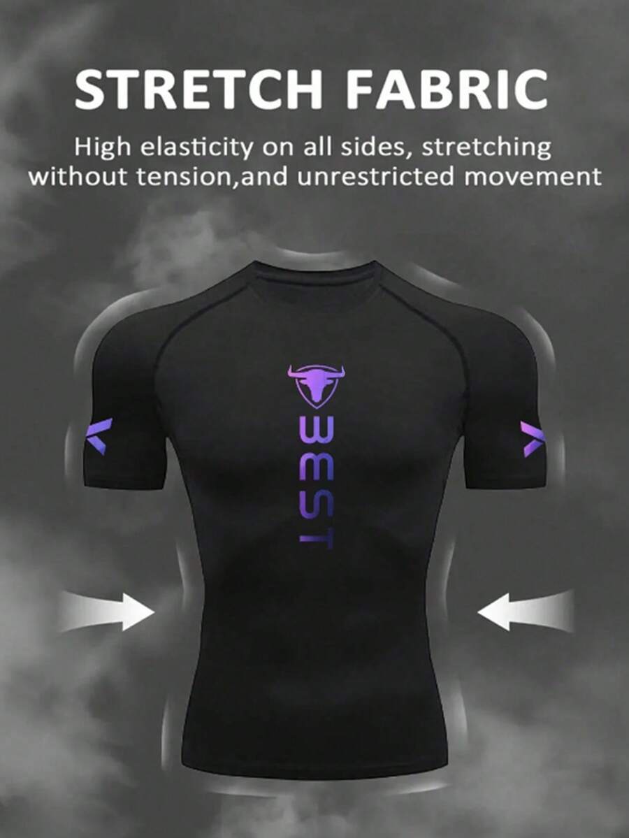 Gym Rark Kaos Olahraga Lengan Pendek Raglan Ukuran Besar Pria dengan Cetakan Huruf - Hitam - View 1