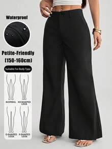 SHEIN PETITE 夏季新款低腰休閒個性化西裝長褲 教師節辦公商務黑色 - 黑色 - 查看 1