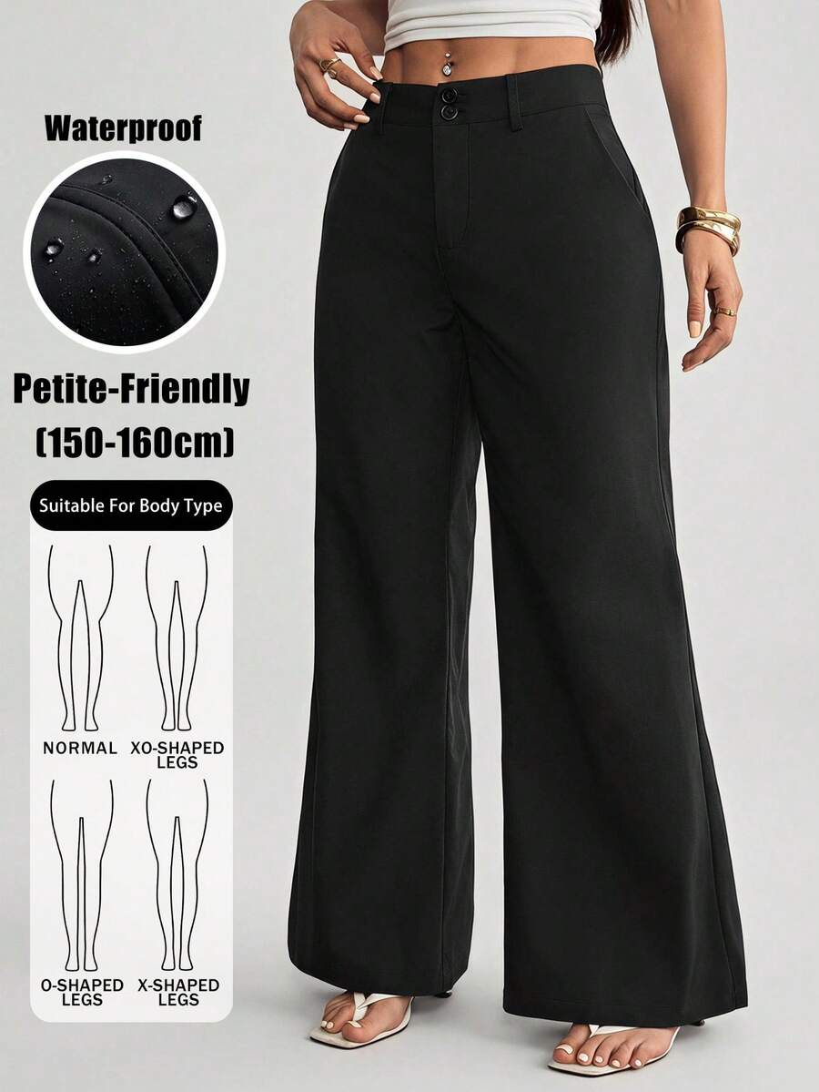 SHEIN PETITE 夏季新款低腰休閒個性化西裝長褲 教師節辦公商務黑色 - 黑色 - 查看 1