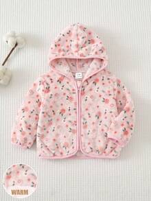 SHEIN Baby Girl Ditsy Floral Hooded Jacket - Pink - View 3
