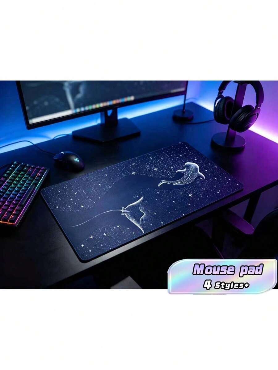 1pc Whale Shark Printed Desk Mat - Gaming Mouse Pad, Multipurpose Keyboard Pad, Durable Rubber Base, Starry Sky Design, Suitable For Office And Home, Perfect Gift For Family And Friends, Mouse Pad - Multicolor - View 1