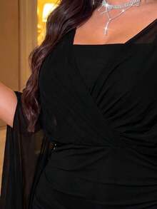 NU&NOW Plus Size Fashionable Mesh V-Neck Bodycon Mini Dress, Sexy Elegant Style Halloween Party Cocktail Black Summer - Black - View 8