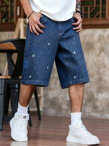 Manfinity EMRG Men's Denim Wide Leg Shorts - Blue - View 5