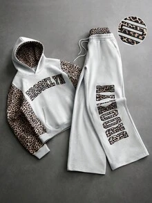PAVTROS Men's Leopard Print Embroidered Hoodie And Drawstring Waist Pocket Pants Set - Multicolor - View 3