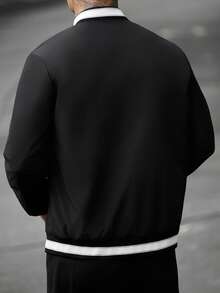 Manfinity CasualCool 男士休閒字母刺繡夾克，秋季 - 黑色 - 查看 2