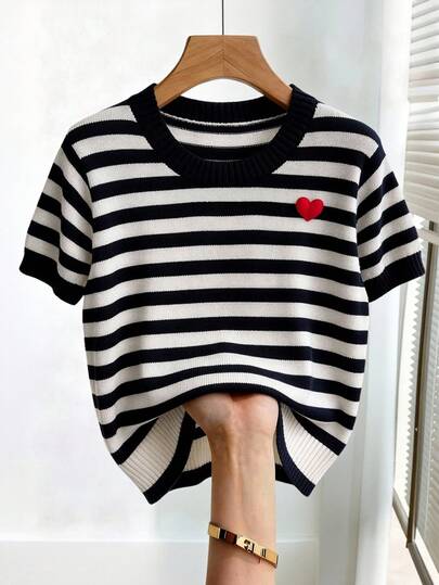 GlowEve CURVE Plus Size Casual Striped Colorblock Round Neck Short Sleeve Knit Top Going Out Top Cute Tops Work Tops For Women Fall Clothes For Women