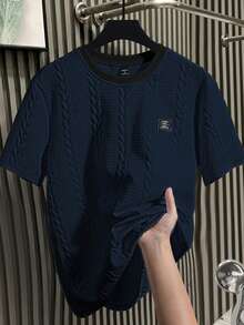 Manfinity Homme Men's Round Neck Short Sleeve Casual Knit T-Shirt, Versatile Daily Wear - Navy Blue - View 1