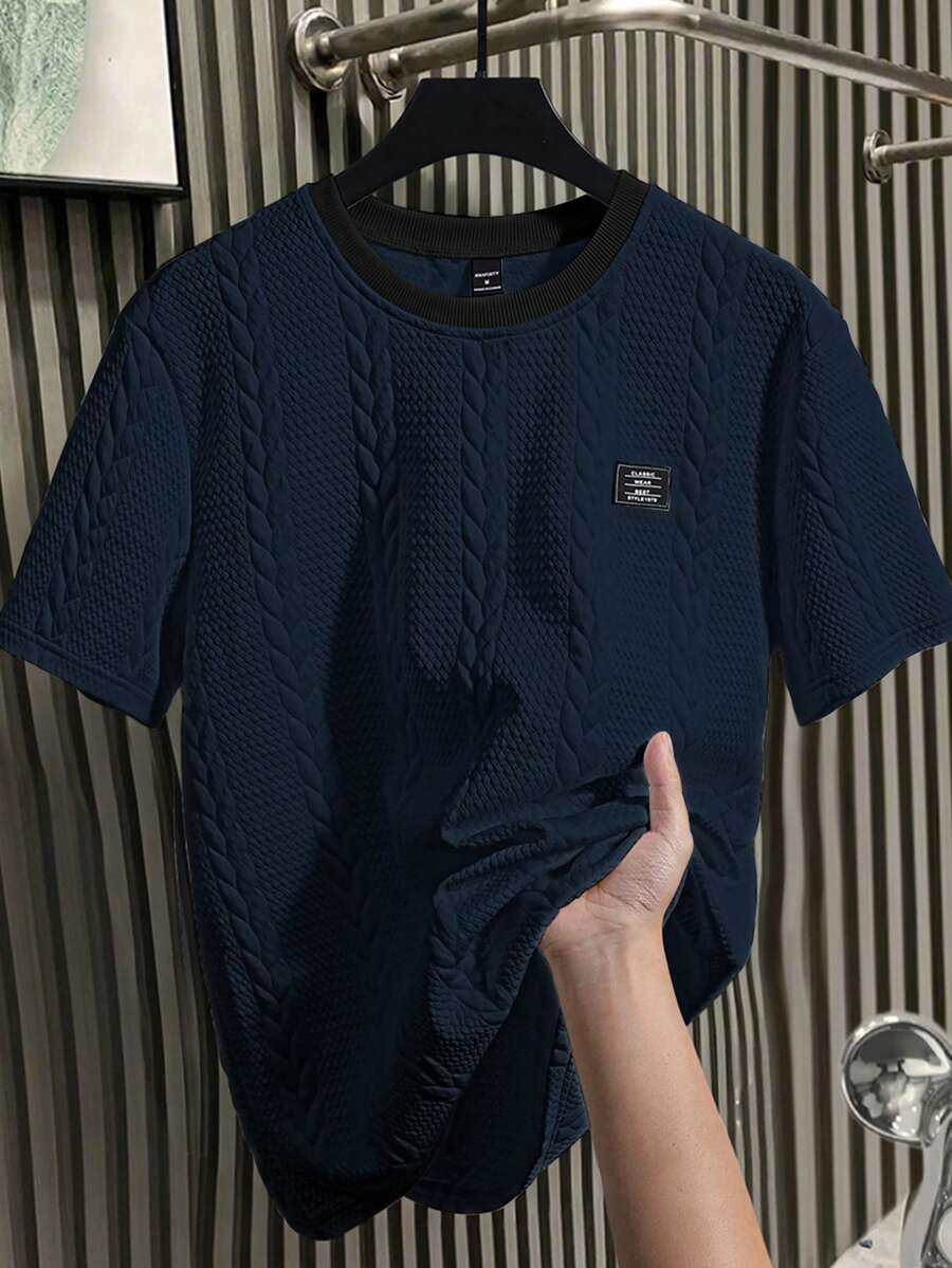 Manfinity Homme Men's Round Neck Short Sleeve Casual Knit T-Shirt, Versatile Daily Wear - Navy Blue - View 1