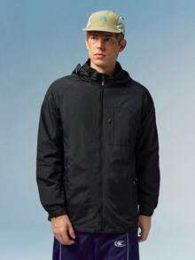 Caldwick 1pc Outdoor Men's Multi-Pocket Black Windbreaker Jacket, Sports Coat Spring - Black - View 5