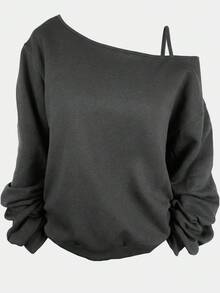 Girlism 青少年女孩秋季休閒不對稱領帶長袖衛衣 T-shirt，適合夏季、休閒、運動、校園穿搭 - 灰色 - 查看 5