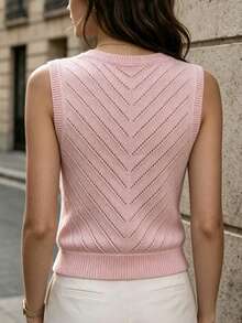 RosyDaze Cardigan fino sin mangas rosa casual y versátil - Rosa - Ver 2