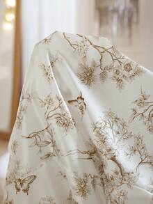 LuxeNights Satin Butterfly Print Lapel Pajama Set, Classic Trim Design, Minimalist Comfortable Loungewear - White - View 4