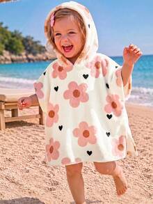 SHEIN Jaket Berkerudung Motif Bunga Nyaman dan Serbaguna untuk Bayi Perempuan, Pakaian Santai Musim Gugur - Putih - View 3