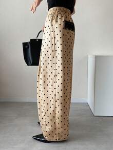 FRIFUL Women's Polka Dot Pattern Wide Leg Loose Casual Pants - Apricot - View 6