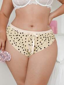SHEIN Celana Pendek Kasual Empat Sudut Motif Polkadot Besar yang Lembut dan Lucu untuk Wanita Ukuran Plus - Aprikot - View 5