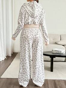 SHEIN Setelan Hamil 2 Potong Hoodie dan Celana Jogging Motif Leopard Musim Gugur - MultiWarna - View 2