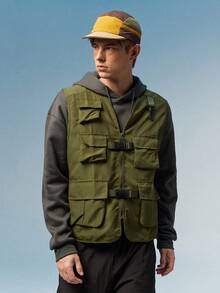 Caldwick Summer Workout Men's Versatile Casual Outdoor Travel Cargo Vest Sports - Army Green - View 4