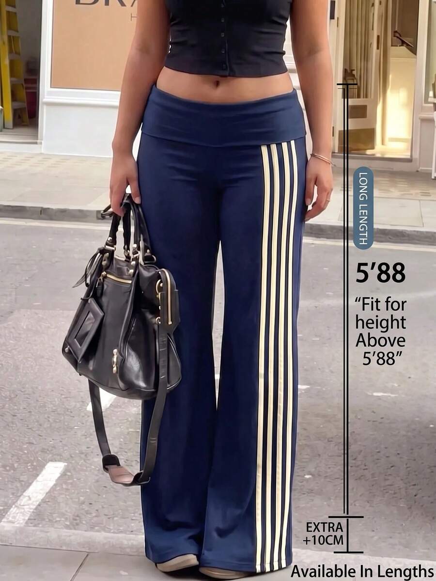 SHEIN Tall CURVE بنطال مقاس كبير بتصميم ألوان متباينة وخطوط على الخصر - أزرق بحري - مشاهدة 1