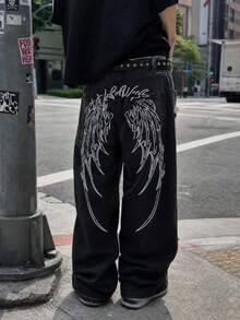 STEELVANCE All-Season American Street Style Unisex Digital Print Denim Jeans - Black - View 2