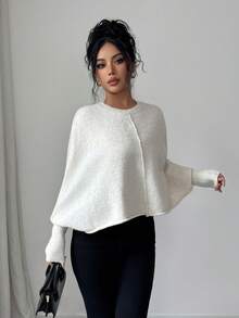 Elenzga Women's Autumn New Arrival Single Piece Round Neck Minimalist Elegant Short Knit Pullover Long Sleeve Sweater, Versatile For Daily Wear And Commuting - Apricot - View 6