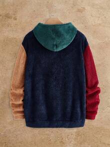 HIMLAND Men's Winter Casual Colorblock Patchwork Warm Hooded Sweatshirt - Multicolor - View 2