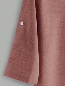Manfinity Homme Loose Fit Men's Half Button Roll Up Sleeve Shirt - Watermelon Pink - View 4