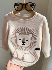 Newborn Baby Cute Lion Pattern Drop Shoulder Long Sleeve Pullover Suitable For Spring And Autumn - Apricot - View 7