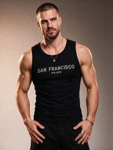 ZURIURI Men's Rhinestone Embellished Sleeveless Tight Fit Tank Top - Black - View 6
