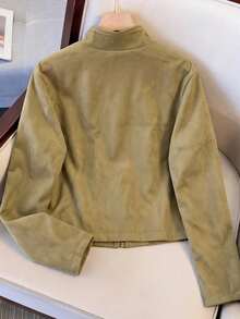 Franclia 2026 Autumn Fashion New Minimalist Street Commute Vintage Faux Suede Long Sleeve Jacket Coat For Women - Khaki - View 2