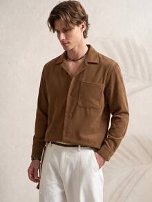 TONEVAULT Men's Fashion Versatile Pocket Single-Breasted Long Sleeve Shirt - Coffee Brown - View 2