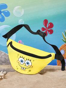 SpongeBob SquarePants | SHEIN 1件黃色海綿卡通主題聚酯纖維腰包，輕量可調節腰包，可用於斜跨，小巧休閒斜挎包，適合旅行與日常使用，卡通迷的完美禮物 - 黃色 - 查看 3