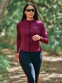 Voyena Women's Plus Size Minimalist Zipper Long Sleeve Sports Jacket Fall - Burgundy - View 3