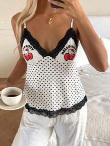 CovetEZ HELLO KITTY AND FRIENDS | SHEIN 休閒簡約可愛聯名卡通對比蕾絲裝飾細條紋女款背心，適合春夏穿著 - 彩色 - 查看 6