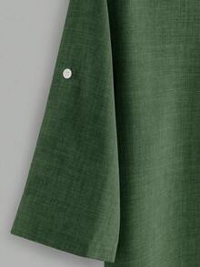 Manfinity Homme Loose Fit Men Half Button Roll Up Sleeve Shirt - Green - View 5
