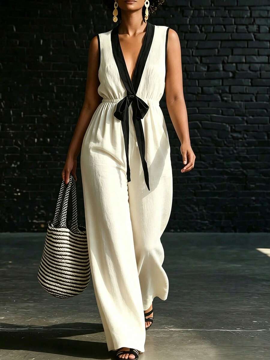 SHEIN LUNE CURVE Plus-Size Woven Elegant Holiday Summer Jumpsuit - Apricot - View 1