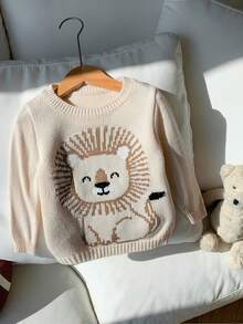 Newborn Baby Cute Lion Pattern Drop Shoulder Long Sleeve Pullover Suitable For Spring And Autumn - Apricot - View 4