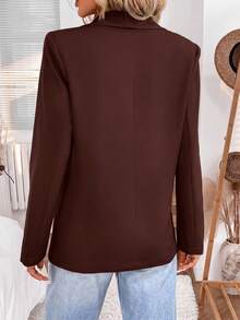 SHEIN LUNE 2024秋冬新款灰綠色女款收腰鈕扣西裝外套，休閒風 - 棕色 - 查看 2