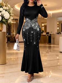 SHEIN Lady فساتين نسائية أنيقة لحفلات المكتب والسنة الجديدة للربيع والصيف والخريف والشتاء - الأسود - مشاهدة 7