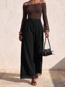 Zivah Women's Solid Color Pocket Pleated Casual Classy Elegant Versatile Wide Leg Pants For Daily Wear Dinner Office Black Autumn - Black - View 8