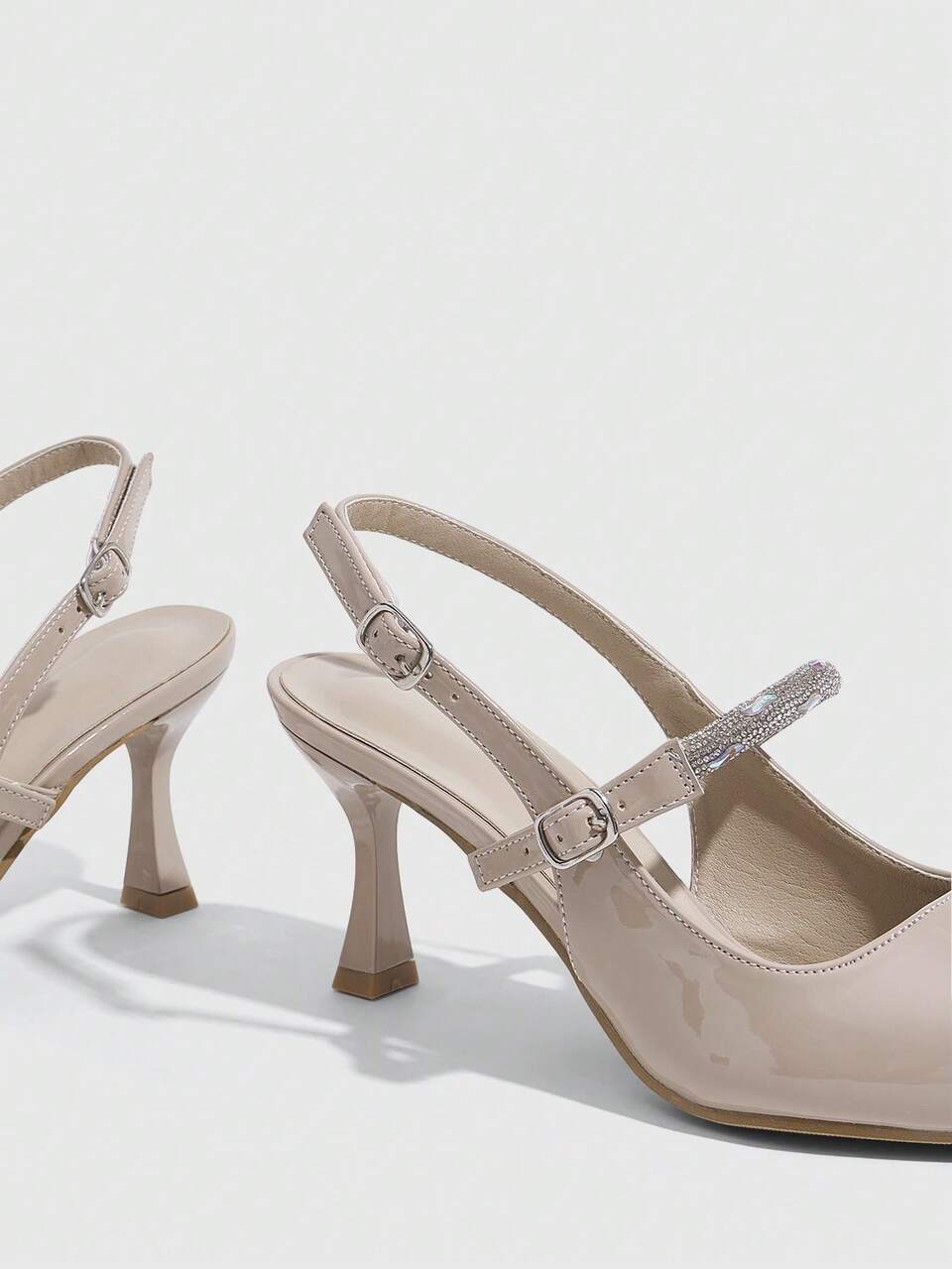 CUCCOO SZL New Pointed Thin High Heel Apricot Glossy Diamond Strip SlingbackWomen's High Heel Shoes Fashionable Simple And Elegant Sexy Women's Si Fall Shoes