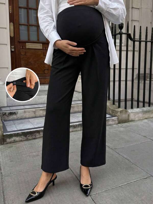 SHEIN Pantalon droit décontracté polyvalent pour la maternité, adapté aux trajets quotidiens, automne