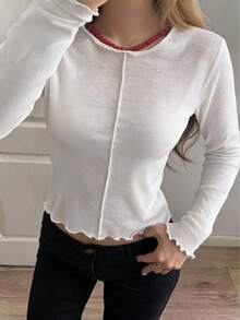DAZY Women's Solid Color Fitted Long Sleeve Crew Neck Casual Vacation Streetwear Spring Autumn Base Layer T-Shirt - White - View 3