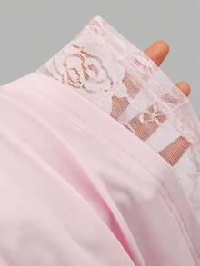 Whyspr Romantic Lace Multi-Piece Set Contrast Color Short Sleeve Asymmetrical Shoulder T-Shirt - Pink - View 17